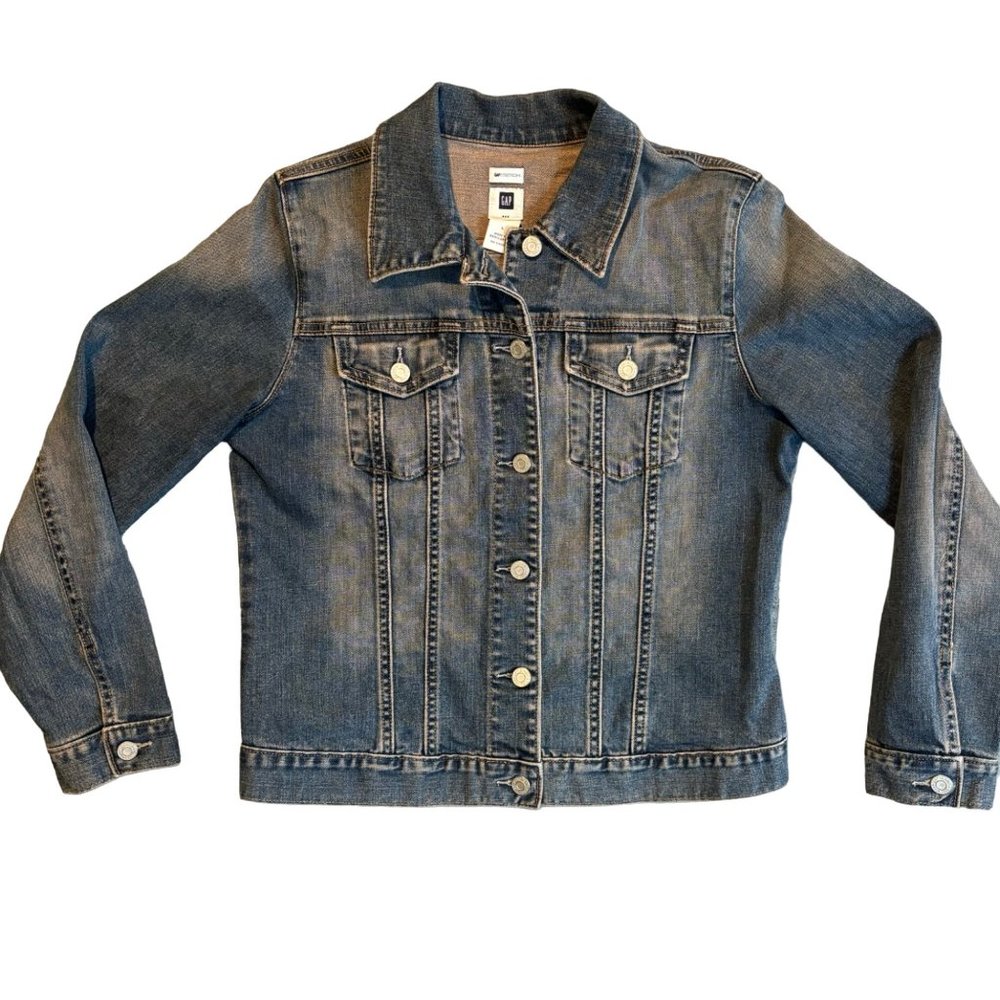 Womens Gap Stretch Size Large Denim Jean Jacket Button Long Sleeve
